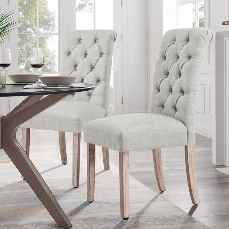 Linen upholstered store dining chairs